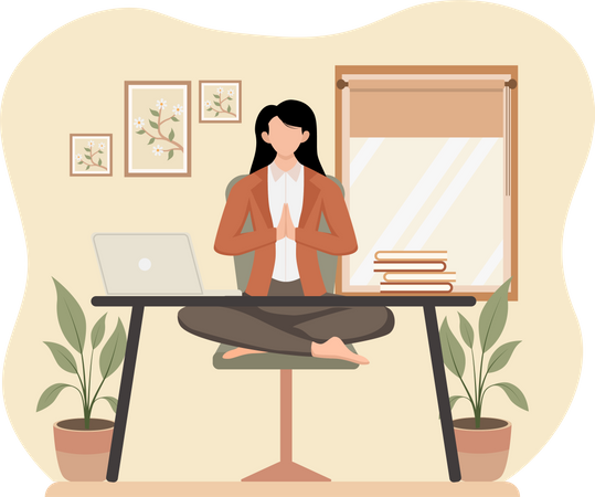 Businesswoman Doing Meditation at Workplace Illustration