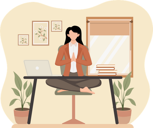 Businesswoman Doing Meditation at Workplace  Illustration