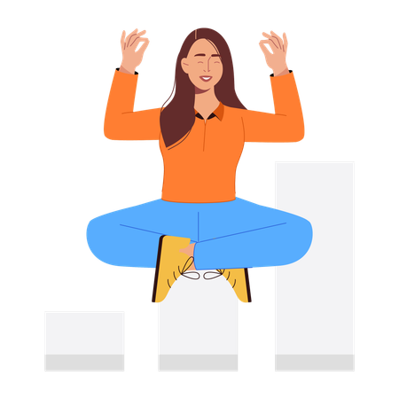 Businesswoman doing meditation during analysis  Illustration