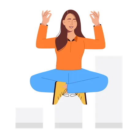 Businesswoman doing meditation during analysis  Illustration