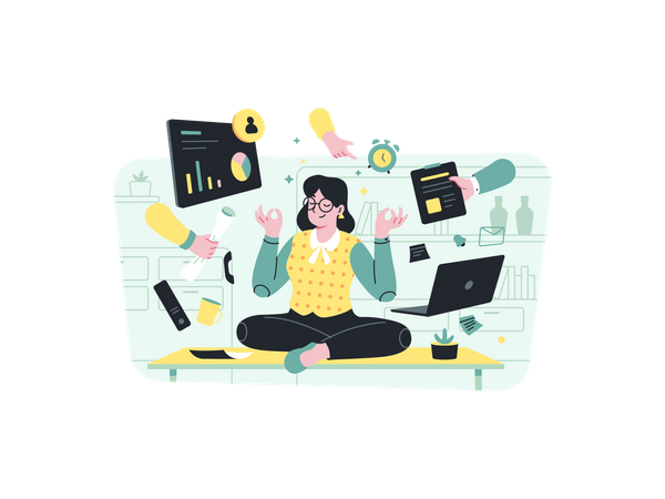 Businesswoman doing meditation for work focus Illustration
