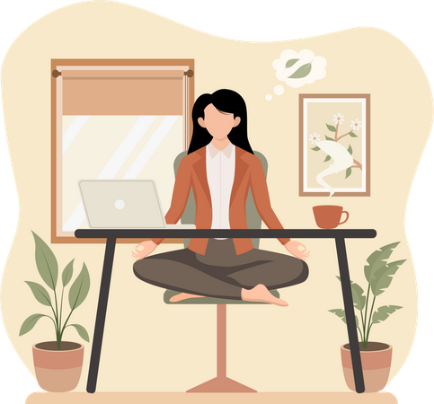 Businesswoman Doing Meditation  Illustration