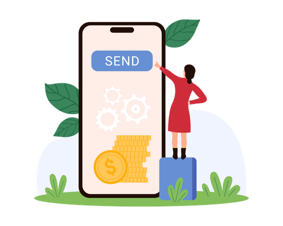 Businesswoman doing mobile payment transfer  Illustration