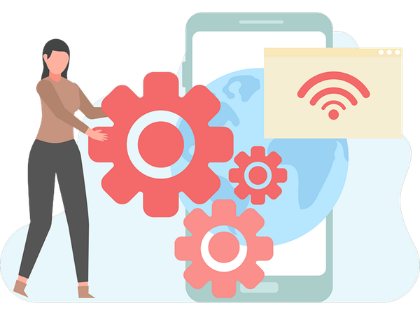 Businesswoman doing mobile setting  Illustration