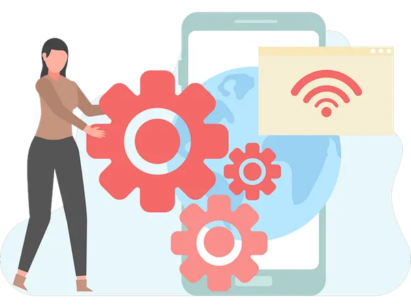 Businesswoman doing mobile setting  Illustration