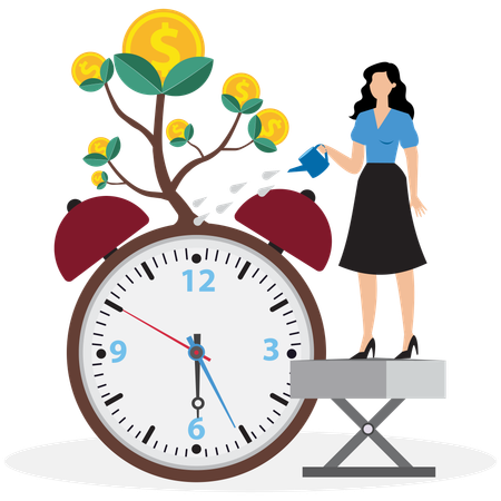 Businesswoman doing money management on time  Illustration