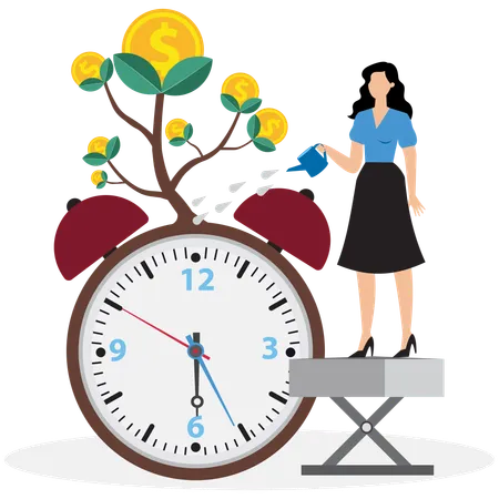 Businesswoman doing money management on time  Illustration