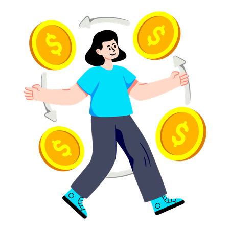 Businesswoman doing Money Rotation  Illustration