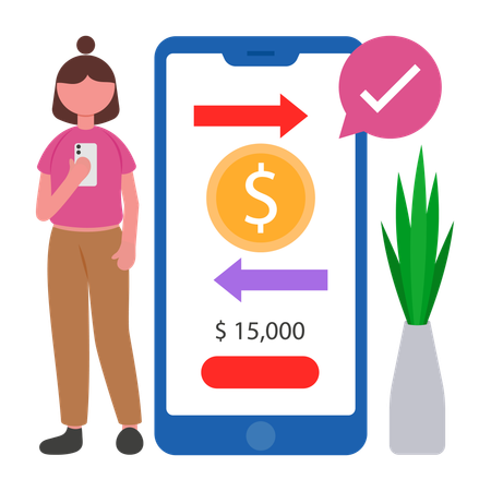 Businesswoman doing Money Transfer  Illustration