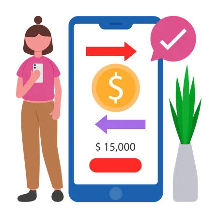 Businesswoman doing Money Transfer  Illustration