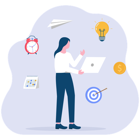 Businesswoman doing multi tasking jobs  Illustration