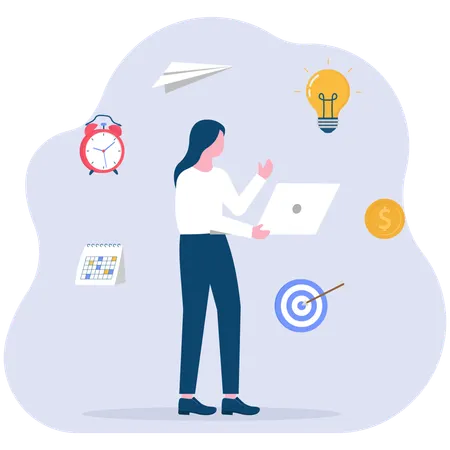 Businesswoman doing multi tasking jobs  Illustration