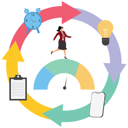 Businesswoman doing multiple work while having high working efficiency  Illustration