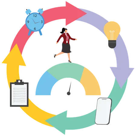 Businesswoman doing multiple work while having high working efficiency  Illustration