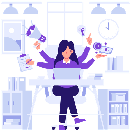 Businesswoman doing multitasking  Illustration