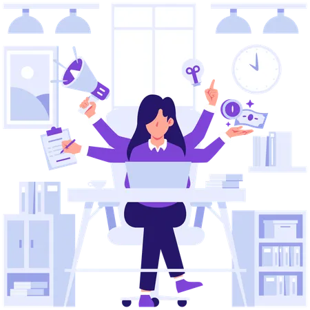 Businesswoman doing multitasking  Illustration