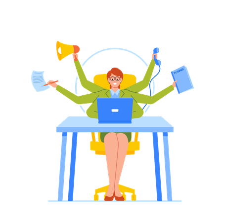 Businesswoman Doing Multitasking Skills  Illustration