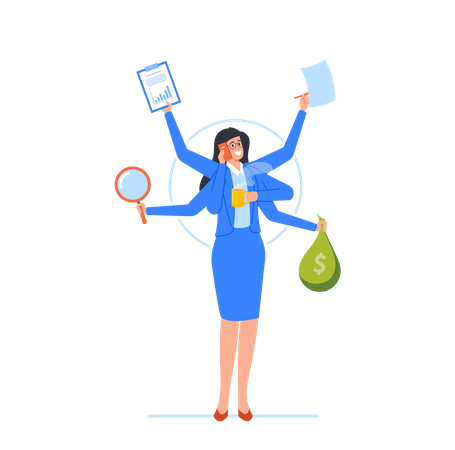 Businesswoman Doing Multitasking Work  Illustration