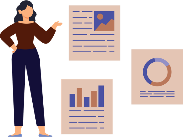 Businesswoman doing online analytics  Illustration