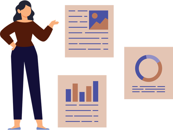 Businesswoman doing online analytics  Illustration