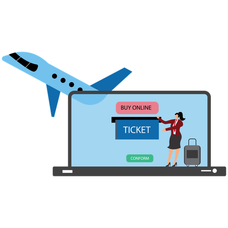 Businesswoman Doing Online flight Booking on Laptop  Illustration