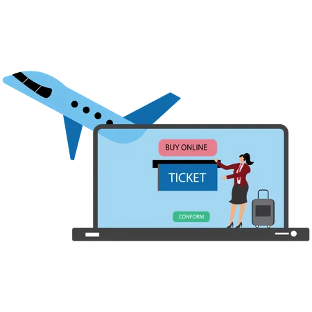 Businesswoman Doing Online flight Booking on Laptop  Illustration