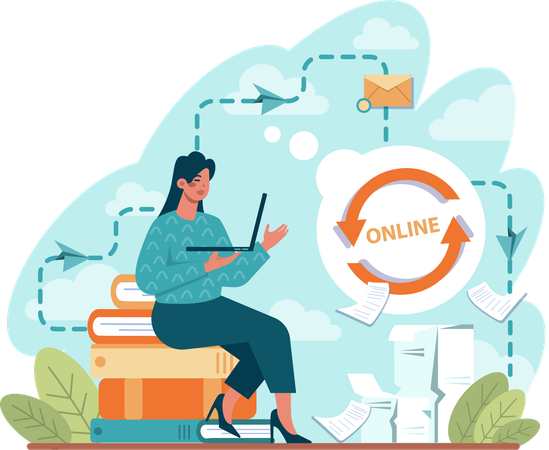 Businesswoman doing online surfing  Illustration