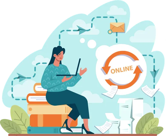 Businesswoman doing online surfing  Illustration
