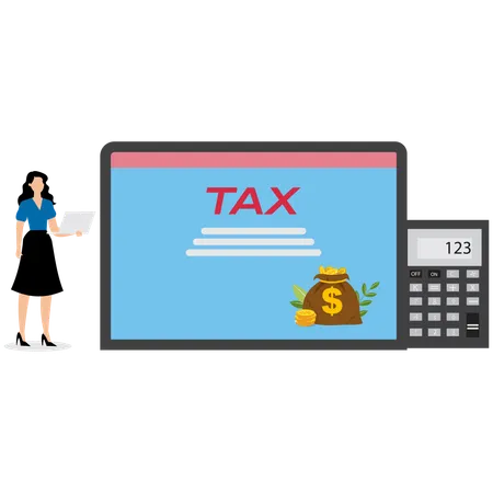 Businesswoman doing online tax payment  Illustration