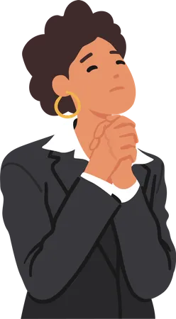 Adult Woman Bows With Closed Eyes Hands Clasped In Prayer A Serene Expression On Her Face Connecting With Her Spirituality Female Character Praying Cartoon People Vector Illustration Illustration