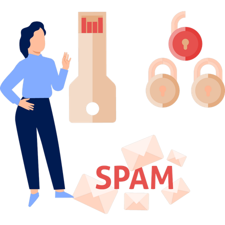 Businesswoman doing protection against spam E mail  Illustration