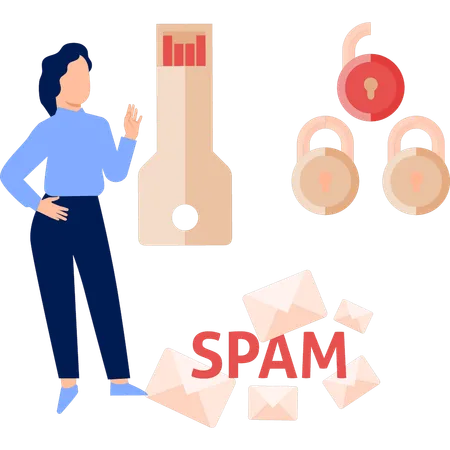 Businesswoman doing protection against spam E mail  Illustration