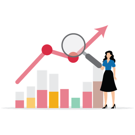 Businesswoman doing research for market growth  Illustration