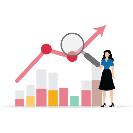 Businesswoman doing research for market growth  Illustration