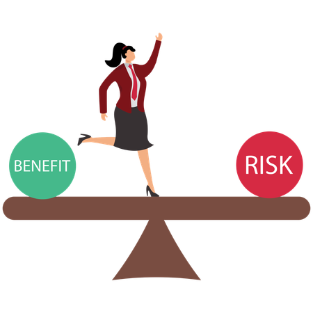Businesswoman doing Risk and benefit balancing  Illustration