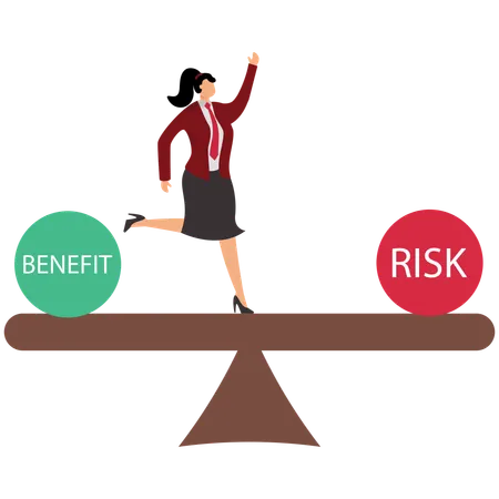 Businesswoman doing Risk and benefit balancing  Illustration