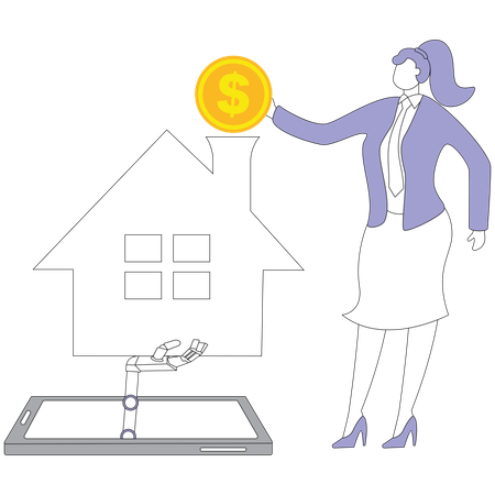 Businesswoman doing robot house investment  Illustration