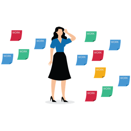 Businesswoman doing set work reminders  Illustration