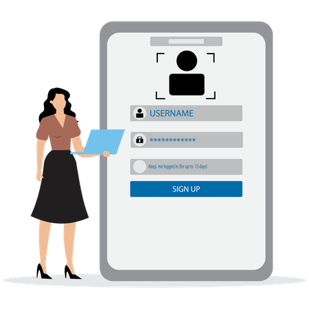 Businesswoman doing sign up  Illustration