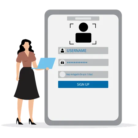 Businesswoman doing sign up  Illustration