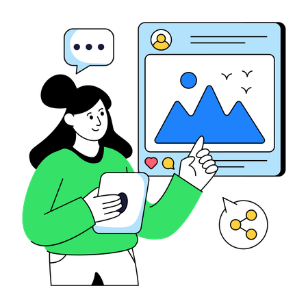 Businesswoman doing Social Media Feed  Illustration