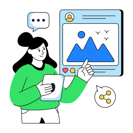 Businesswoman doing Social Media Feed  Illustration