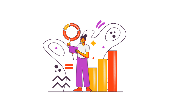 Businesswoman doing statistical analysis  Illustration