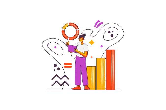 Businesswoman doing statistical analysis  Illustration