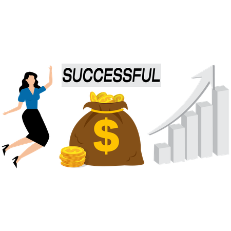 Businesswoman doing successful investment  Illustration