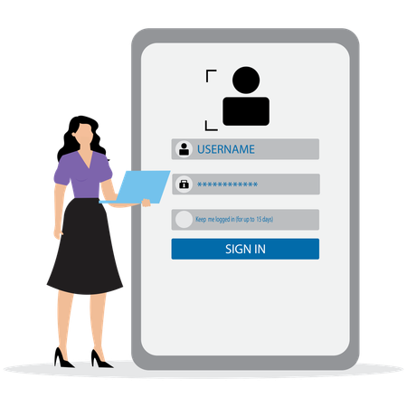 Businesswoman doing user sign in  Illustration
