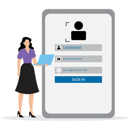 Businesswoman doing user sign in  Illustration