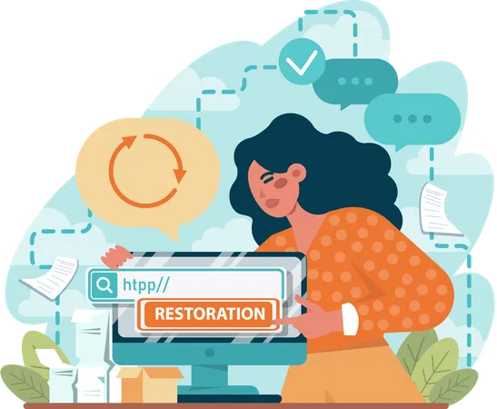 Businesswoman doing website restoration  Illustration