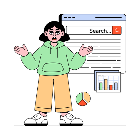 Businesswoman doing Website Search Improvement  Illustration