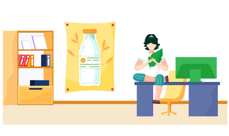 Businesswoman doing yoga on table in office  Illustration
